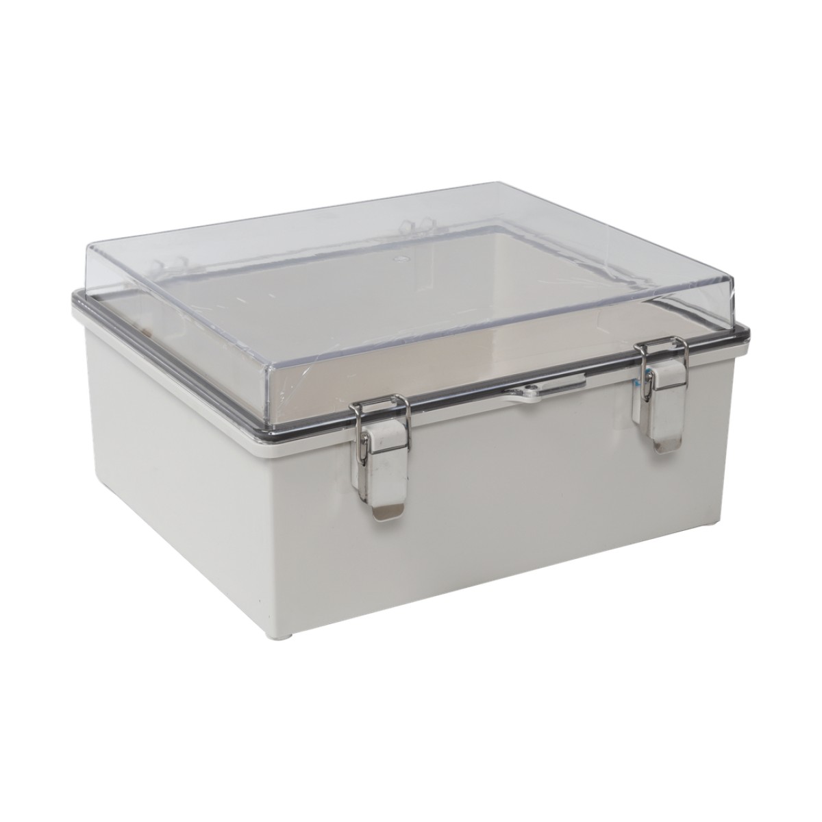 Gabinete Plástico ABS, Puerta Transparente, Uso en Intemperie (350 x 460 x 160 mm) Cierre por Broches Inoxidables y Permite Cerrado con Candado y Llave (Perno 5mm) No Incluido
