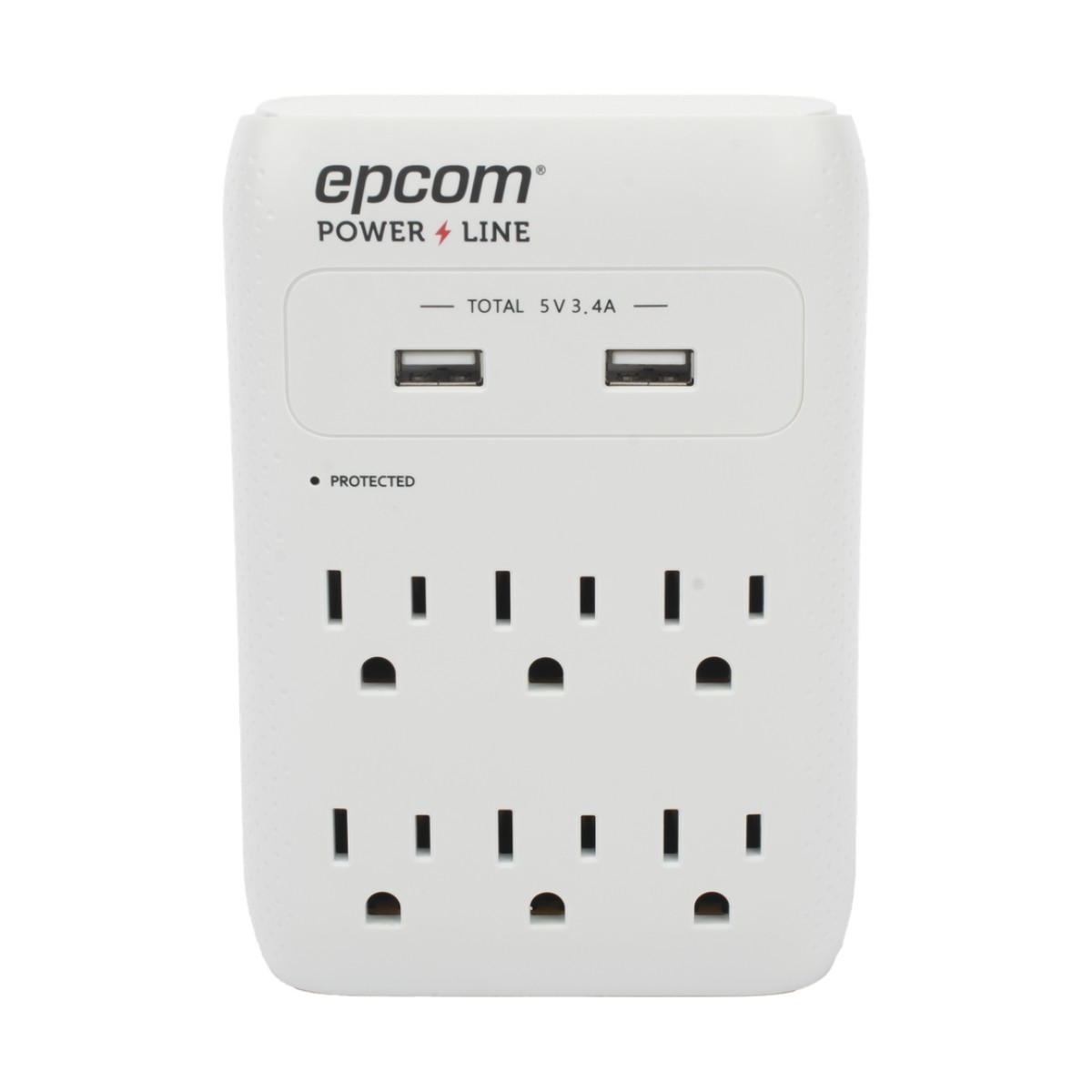 Multicontacto de Pared 110 Vca / Supresor de Picos 1080 Joules / 6 x Nema 5-15P / 2 x USB (5V @3.4A)