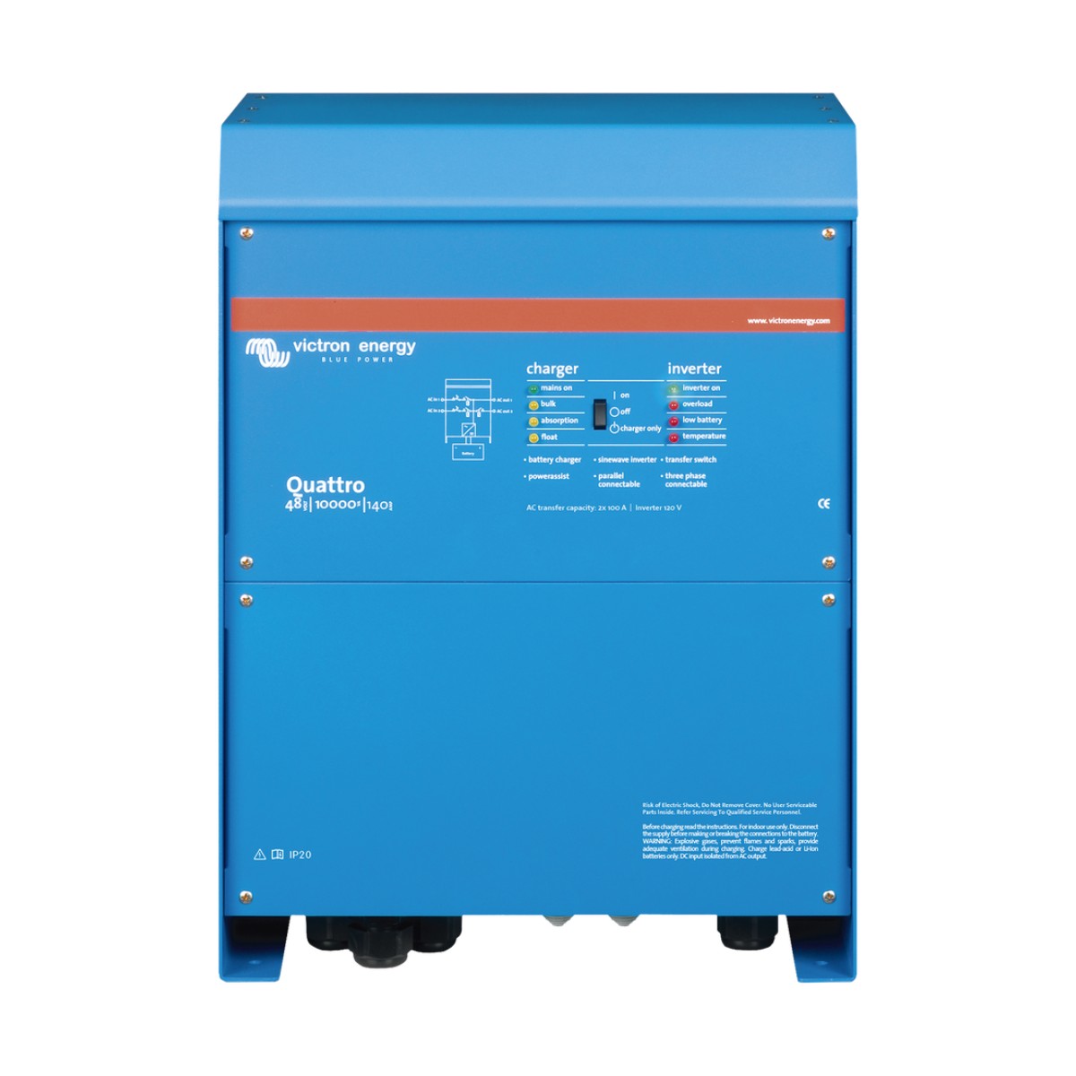 Quattro 48/10000/140-100/100 / Inversor Cargador de Onda Pura / Entrada 48 Vcc / Salida 8000 W 120 Vca  60 Hz