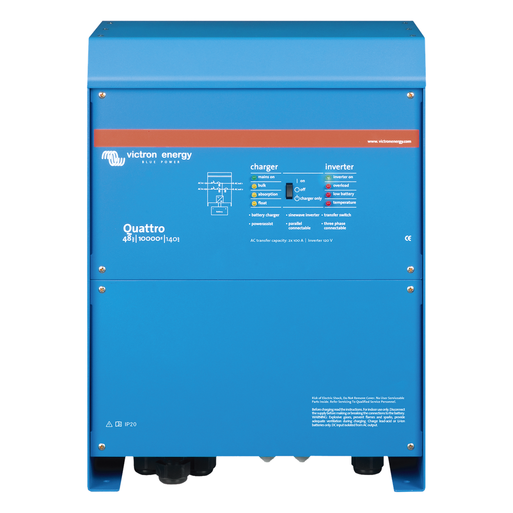 Quattro 48/10000/140-100/100 / Inversor Cargador de Onda Pura / Entrada 48 Vcc / Salida 8000 W 120 Vca  60 Hz