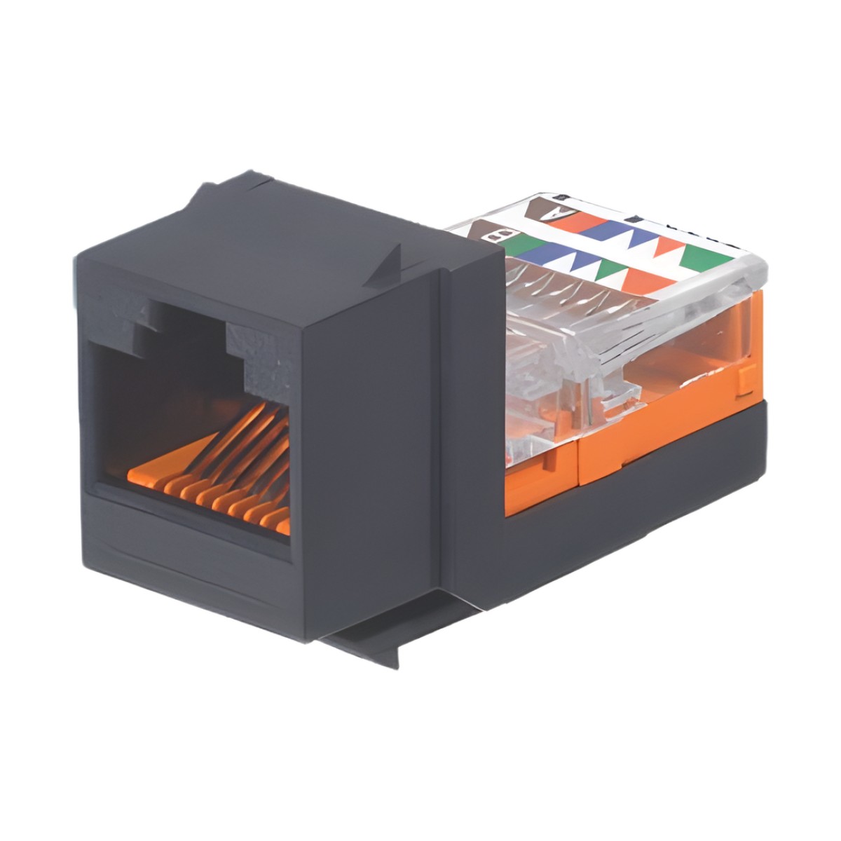Conector Jack Estilo Leadframe, Tipo Keystone, Categoría 5e, de 8 Posiciones y 8 Cables, Color Negro