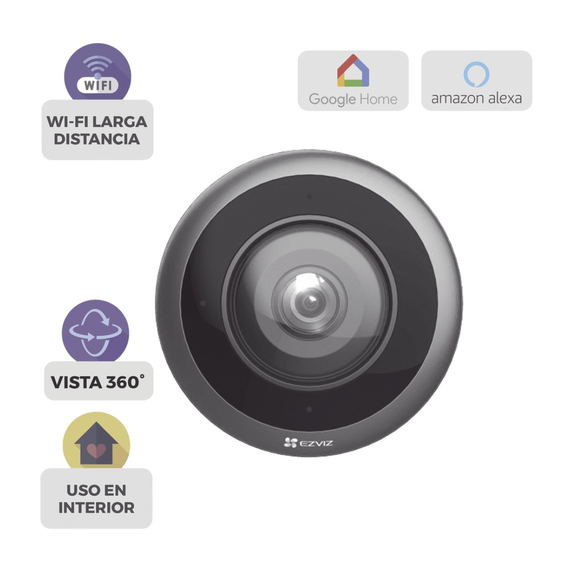 Cámara WiFi Panorámica Fisheye 360° / Resolución 3K+  / Visión Nocturna IR 10m / Detección IA Humana / Doble Banda 2.4-5GHz / Audio Bidireccional / Almacenamiento MicroSD 512GB / H.265
