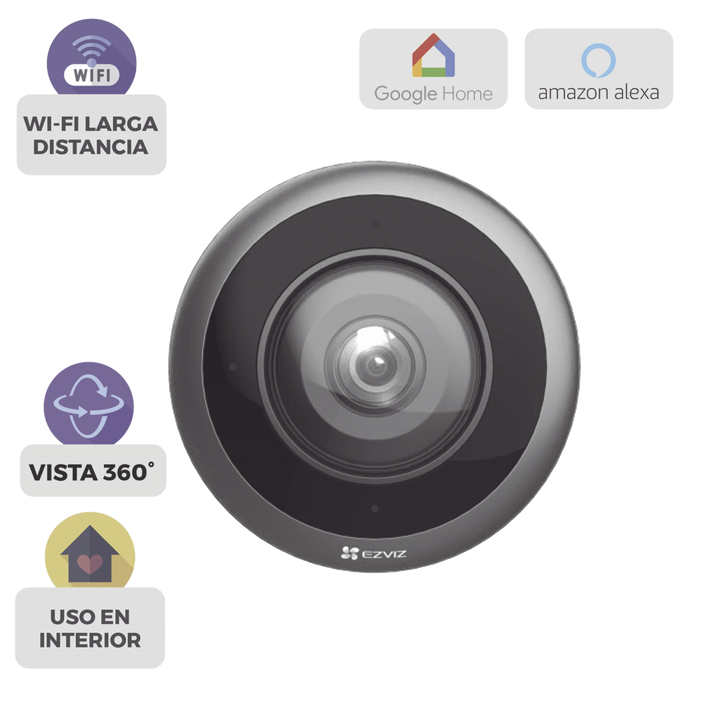 Cámara WiFi Panorámica Fisheye 360° / Resolución 3K+  / Visión Nocturna IR 10m / Detección IA Humana / Doble Banda 2.4-5GHz / Audio Bidireccional / Almacenamiento MicroSD 512GB / H.265