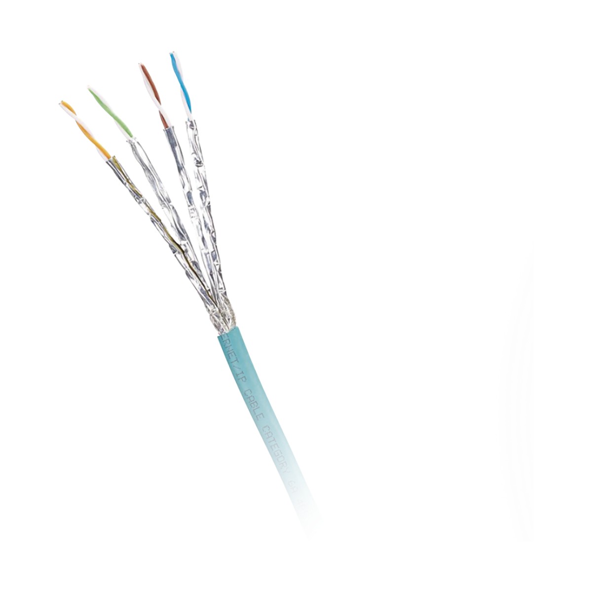 Bobina de Cable Blindado S/FTP Categoría 6A, Uso Industrial con Resistencia al Aceite, Rayos UV y Abrasión, Multifilar (Flexible), Color Azul Cerceta, Bobina de 500 Metros (1640 Pies)