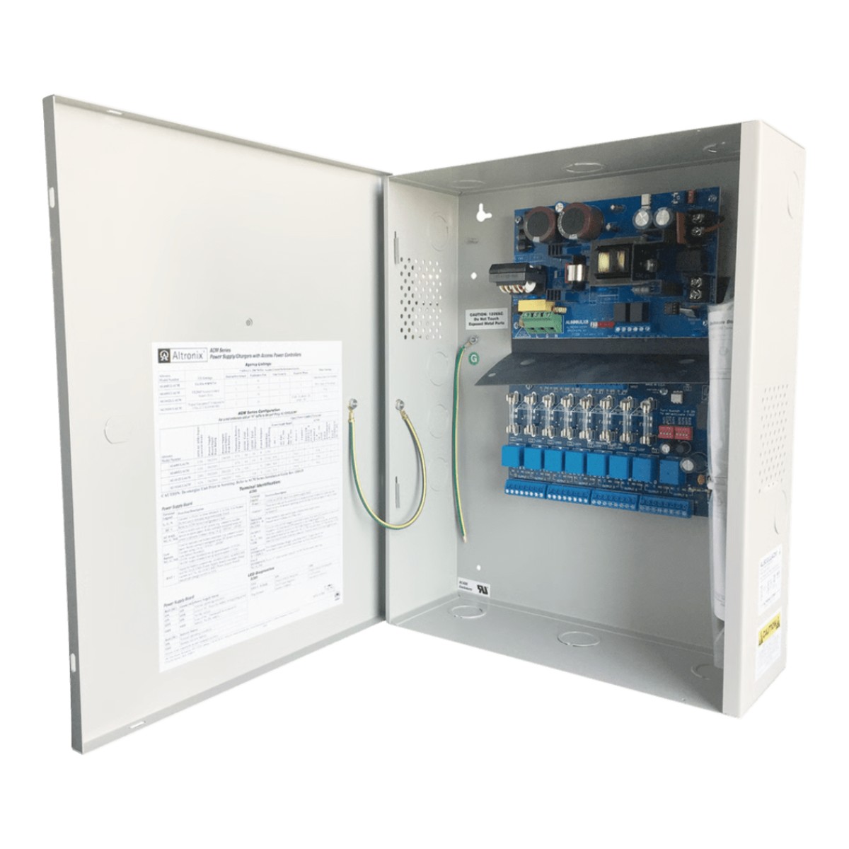 Fuente de poder ALTRONIX de 12/24 Vcc @ 6 Amper, con capacidad de batería de respaldo, requiere batería, 8 salidas, con voltaje de entrada de 115 Vca
