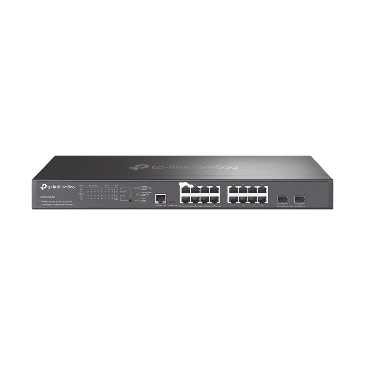 Switch L2+ Omada PoE+ / 16 Puertos MultiGigabit 2.5G / 8 Puertos 2.5G Sin PoE / 8 Puertos PoE+ 2.5G / 2 Puertos SFP+ 10G / Administración Centralizada Omada o Stand-Alone / Multicast IGMP / Presupuesto PoE 240W / Montaje en Rack