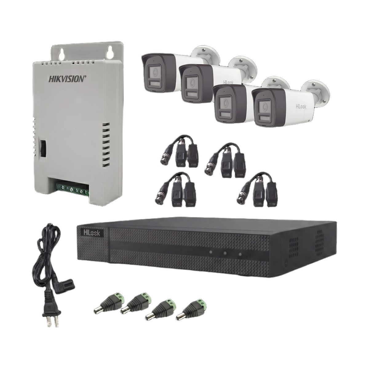 Kit HiLook Audio Bidireccional TurboHD 1080p / DVR Metalico 4 Canales / 4 Cámaras Bala (Exterior) con Bocina y Micrófono Integrado / 1 Fuente de Poder / Accesorios