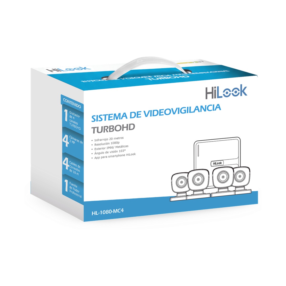 KIT TurboHD 1080p / DVR 4 canales / 4 Cámaras Bala de Metal / H.265+ / 1 Fuente de Poder Profesional / Accesorios de Instalación