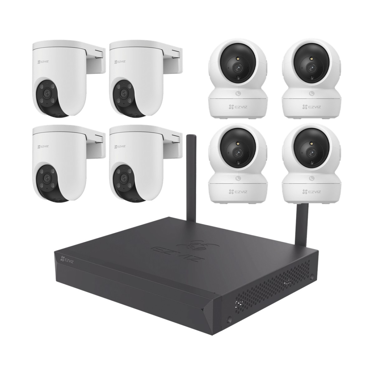 Kit de cámaras Wi-Fi / 3 Megapixel / Incluye 8 Cámaras (4 camaras Para Interior y 4 Cámaras Para Exterior) / 1 NVR WI-FI 8 Canales / Vision Nocturna a Color / Detección de Humanos
