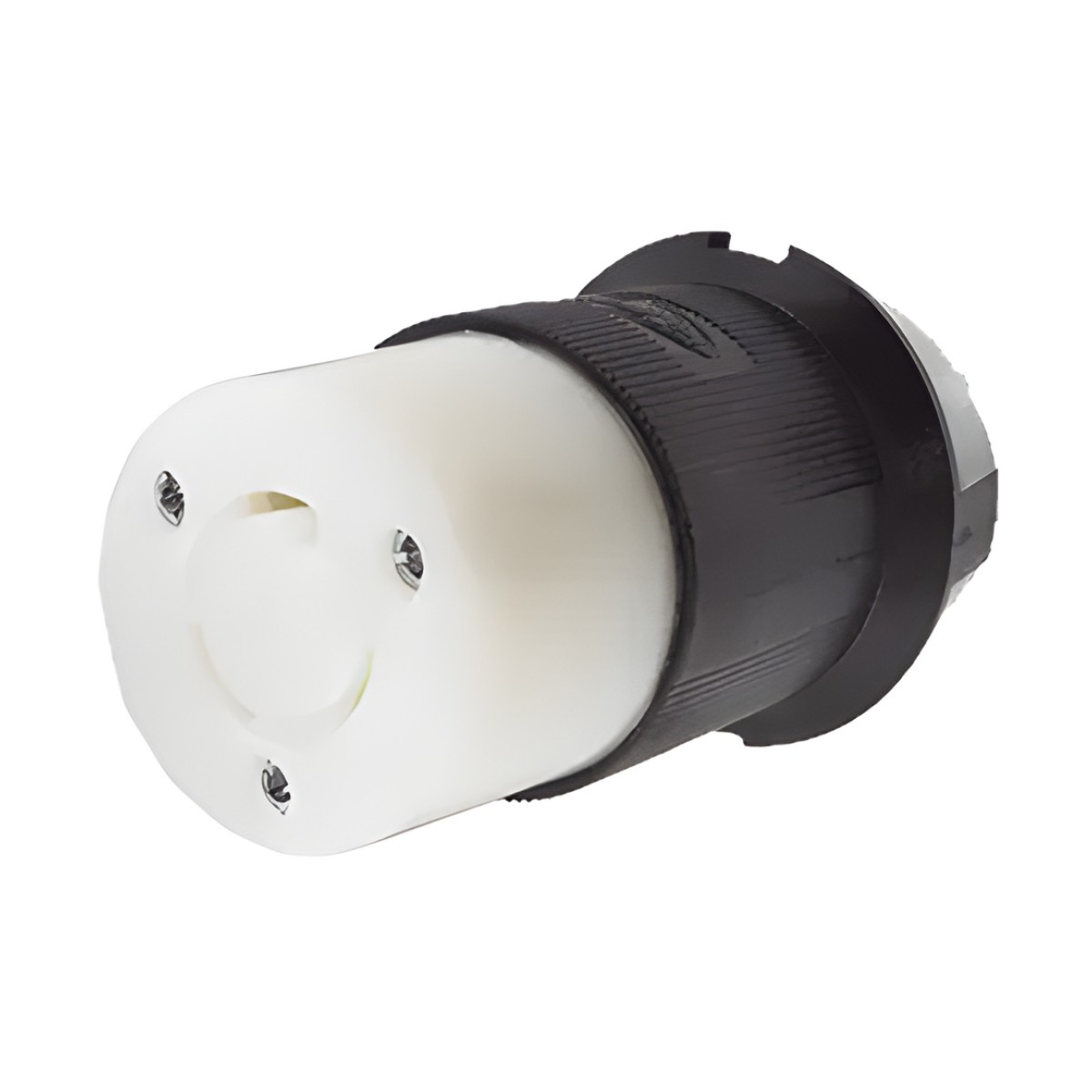 Conector Industrial con Bloqueo de Media Vuelta / 20 A 125 V CA / 2 Polos 3 Hilos / Nema L5-20R / Color Blanco y Negro.