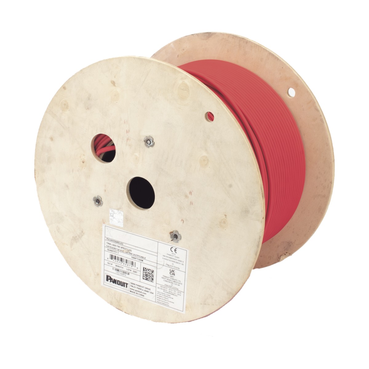 Bobina de Cable UTP de 4 Pares, Vari-MaTriX, Cat6A, 23 AWG, LSZH (Libre de Gases Tóxicos), Color Rojo, 305 Metros (1000 Pies)