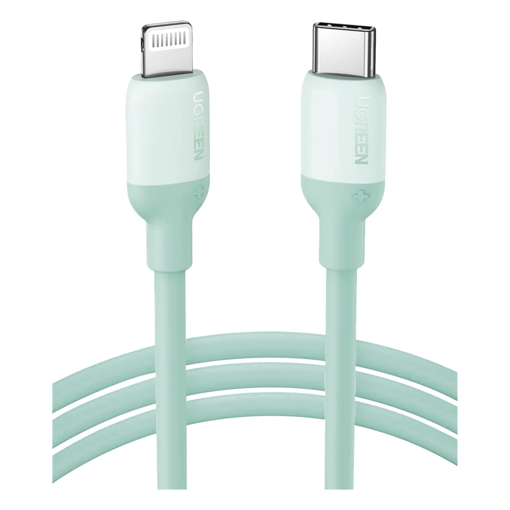 Cable USB-C a Lightning / Certificado MFi / 1 Metro / Adecuado para iPhone, iPad, iPod / Carga Rápida PD 20W /  Sincronización de Datos de hasta 480 Mbps / Goma de Silicona y  TPE. / Suave al Tacto / Color  Green