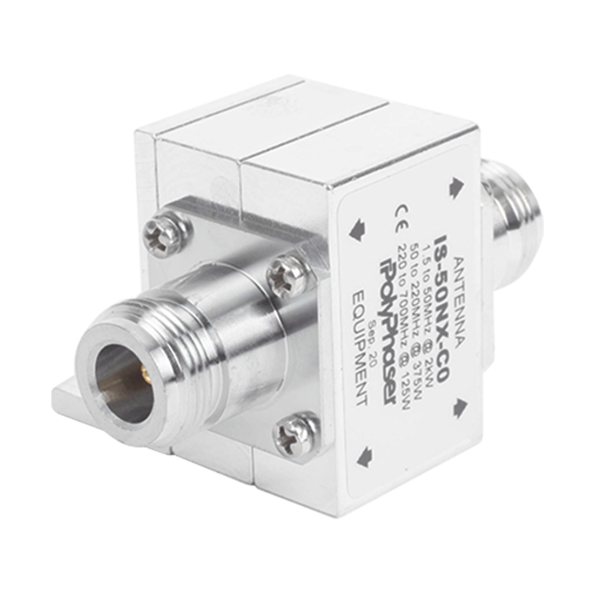 Protector Coaxial RF / 1.5-700 MHz / 50 &Omega; / Conectores N Hembra / Ceja Lateral / 2 kW