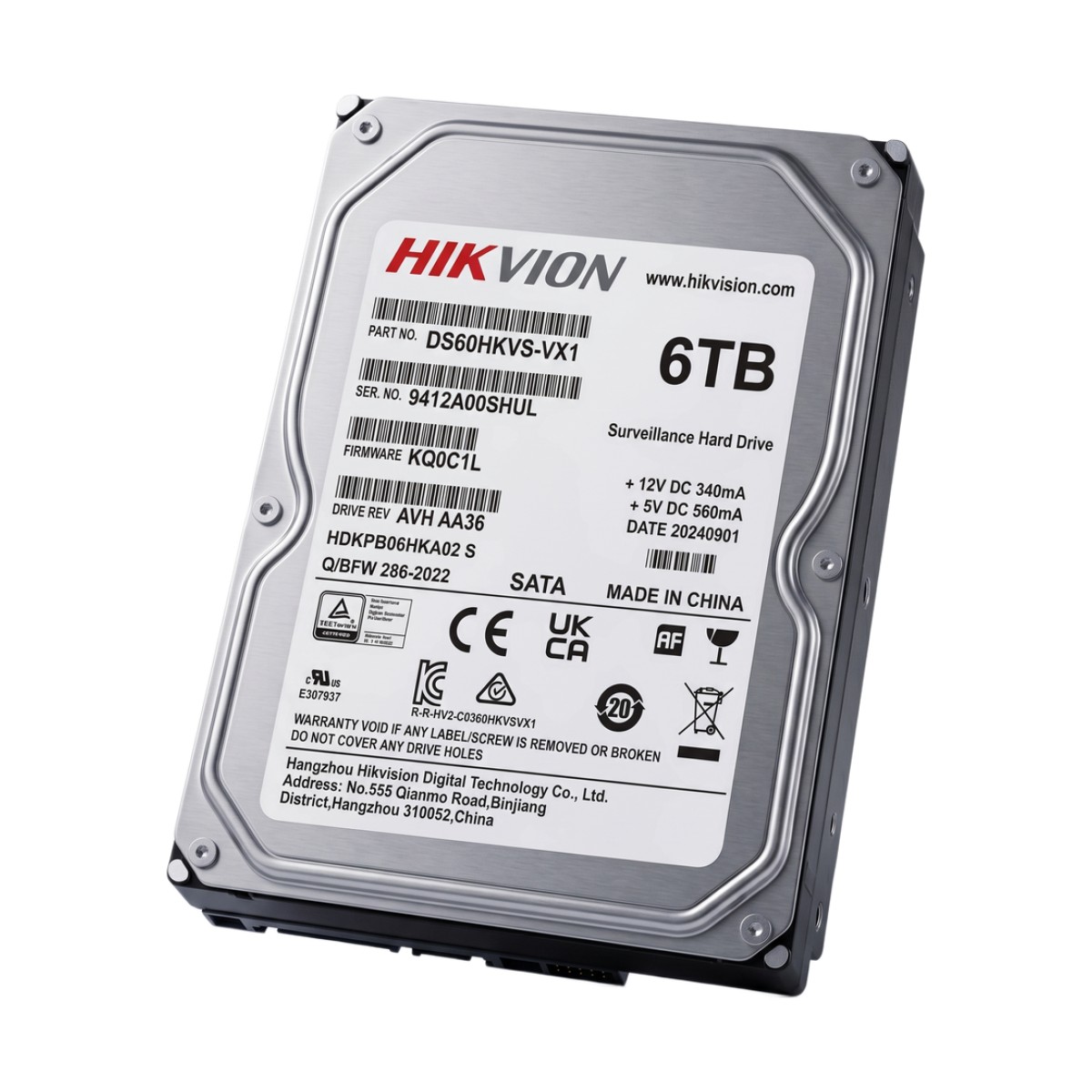 Disco Duro para Videovigilancia / 6 TB / SATA 6.0 Gb/s / 5400 RPM / 256 MB Buffer / Soporta 64 Cámaras HD / Operación 24/7 / 180 TB/Año / MTTF 1M Horas