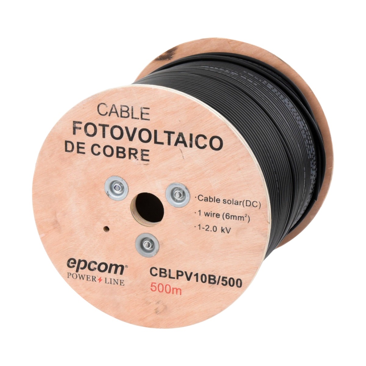 Carrete de 500 Metros / Cable Fotovoltaico Negro / 6mm² (10AWG) / Material COBRE /  2000 Vcc