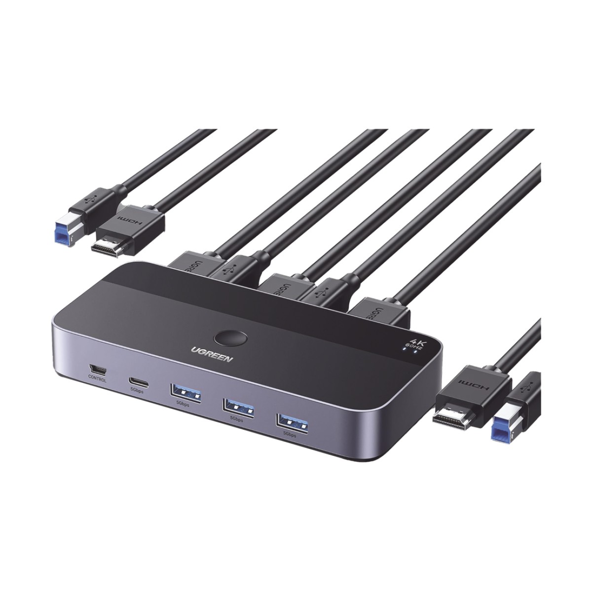 Conmutador KVM HDMI 4K | HDMI 2.0 | 2 Entradas 1 Salida | 4 Puertos USB 3.0 (3 USB-A *1 USB-C) | Soporta 4K@60Hz | HDR | Indicador Led | Compatible Win, MacOs y Linux | Carcasa de Aluminio.