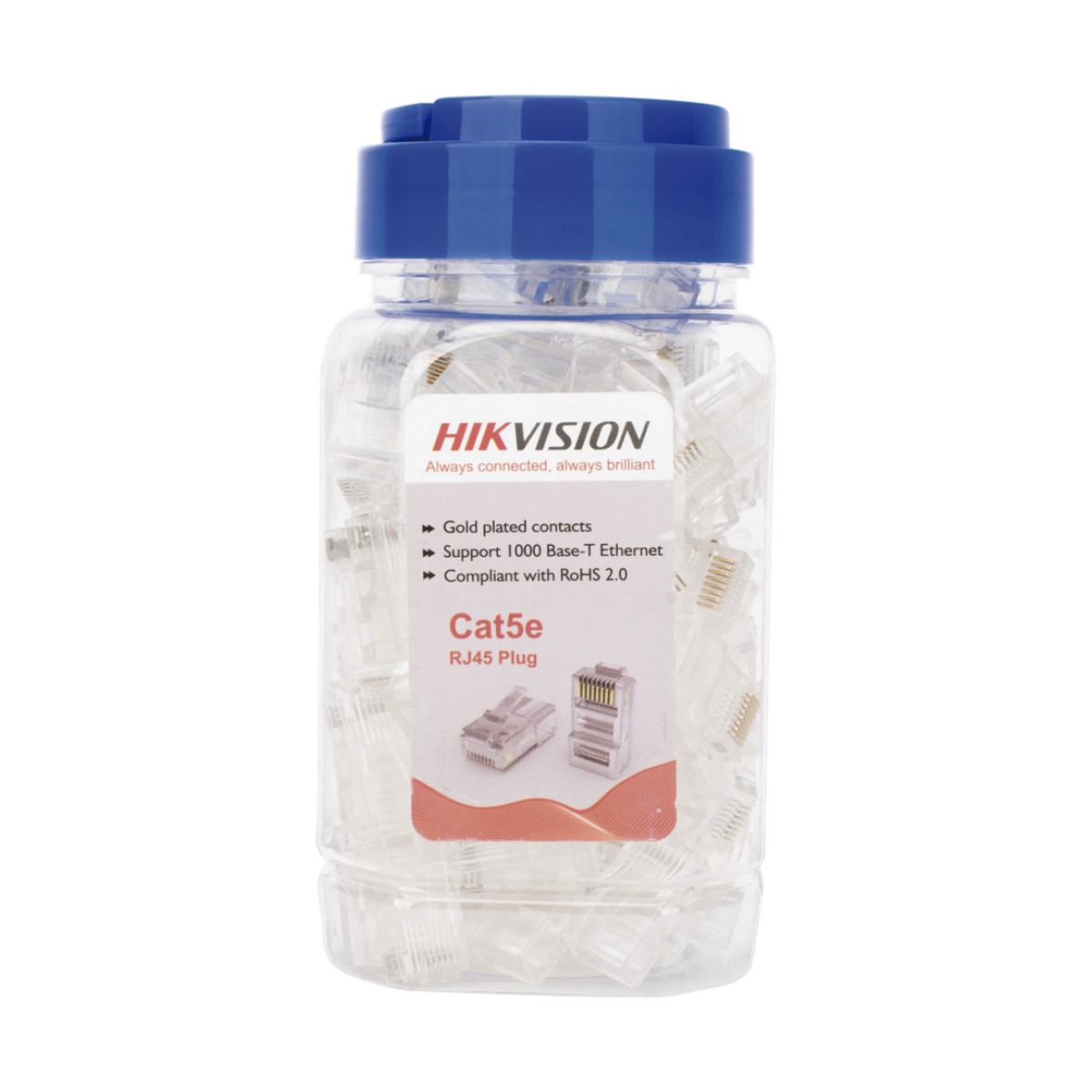 Bote con 100 Piezas de Plug Modular RJ45 / Cat 5e / Chapado en Oro a 15 Micras / Sin Blindaje / Facil Instalación / Uso Interior / Soporta Norma TIA-568B / Cumple con RoHS 2.0