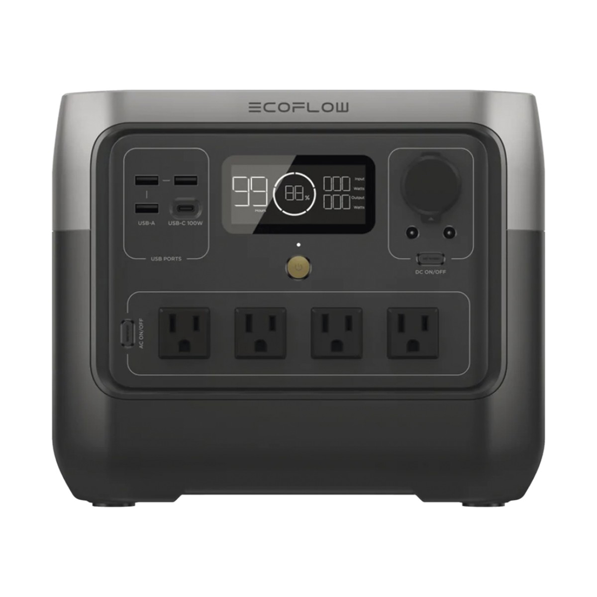 EcoFlow River 2 Pro | Estación de Energía Portátil 768Wh Litio LFP / 4 AC 800W (Max. 1600W) / 1 USB-C 100W / 3 USB -A 12W / Cargador de Coche 10A, 126W Max. / Conectividad WiFi y Bluetooth (App) / Carga Solar 220W Max.