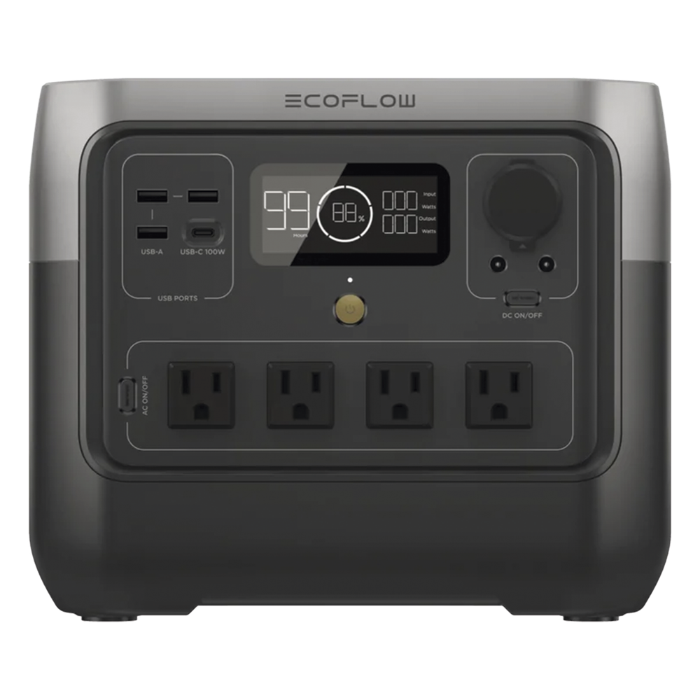 EcoFlow River 2 Pro | Estación de Energía Portátil 768Wh Litio LFP / 4 AC 800W (Max. 1600W) / 1 USB-C 100W / 3 USB -A 12W / Cargador de Coche 10A, 126W Max. / Conectividad WiFi y Bluetooth (App) / Carga Solar 220W Max.