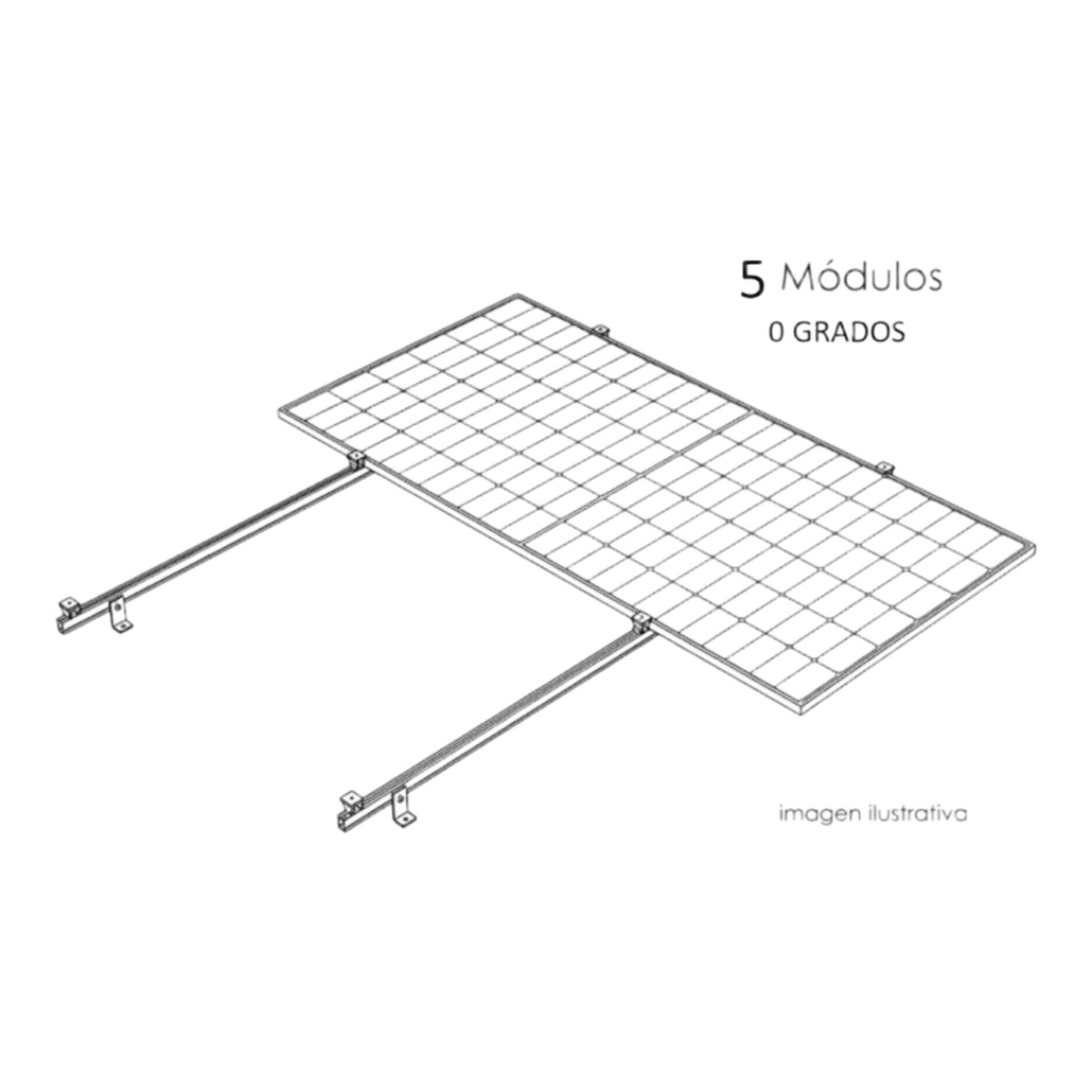 Kit Basel Sistema de Montaje Fotovoltaico Para 5 Módulos a 0° / Velocidad de Viento 170 km/h / Módulo 2.382 m x 1.134 m (7.81 ft x 3.72 ft) / Potencia 645 W