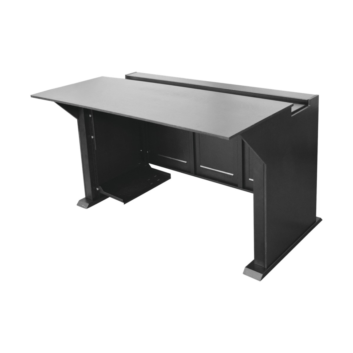 Escritorio Estación Mobiliaria Profesional de Monitoreo y Control / Videovigilancia / Acceso / Alarmas / Etc... / Metal Negro y Madera Tono Oscuro