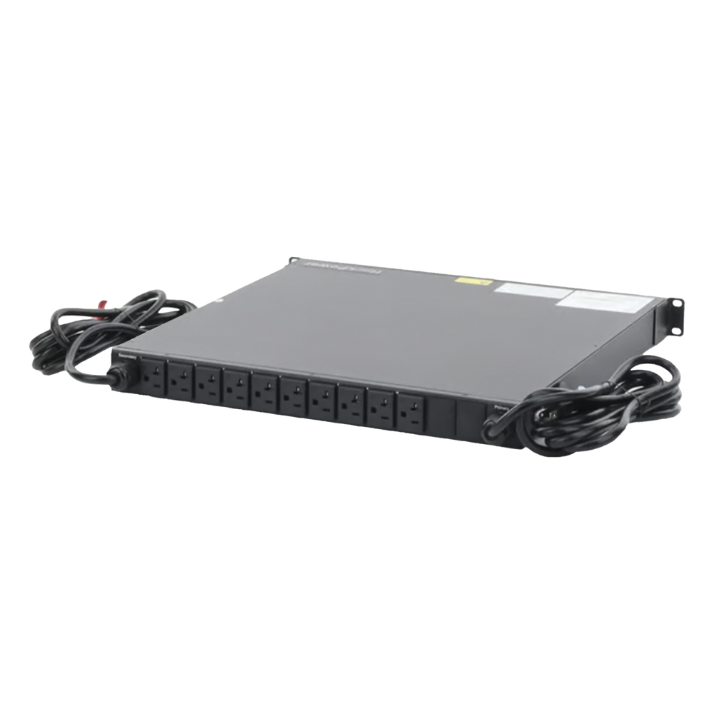 PDU Monitoreable de Transferencia Automática ATS (Fuente Redundante), Con 10 Salidas 5-15R, Enchufes de Entrada NEMA 5-15P, Instalación Horizontal de 19in, 1UR, 15 Amp, 120 Vca