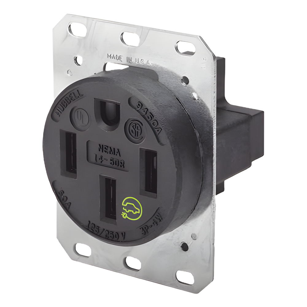 Receptáculo Recto de 50 A 125/250 V CA 3 Polos 4 Hilos (Nema 14-50R).