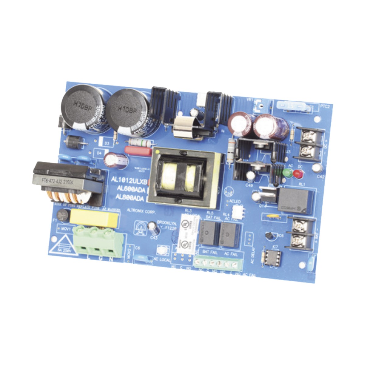 Fuente de Poder Tipo Tarjeta / 115VAC a 12VDC / 10A Continuos / Respaldo de Batería / Failover Instantáneo / Supervisión AC y Batería / UL294
