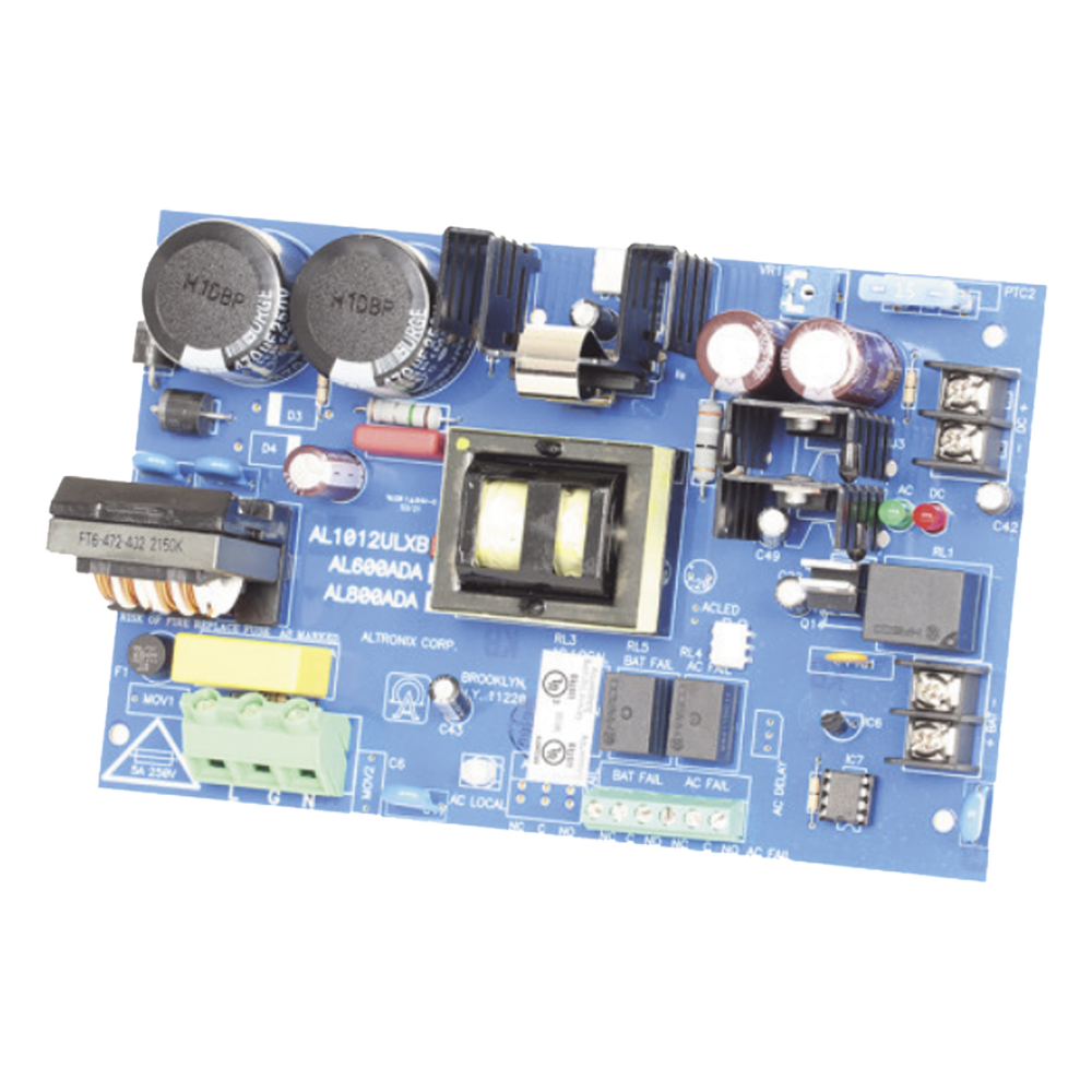 Fuente de Poder Tipo Tarjeta / 115VAC a 12VDC / 10A Continuos / Respaldo de Batería / Failover Instantáneo / Supervisión AC y Batería / UL294