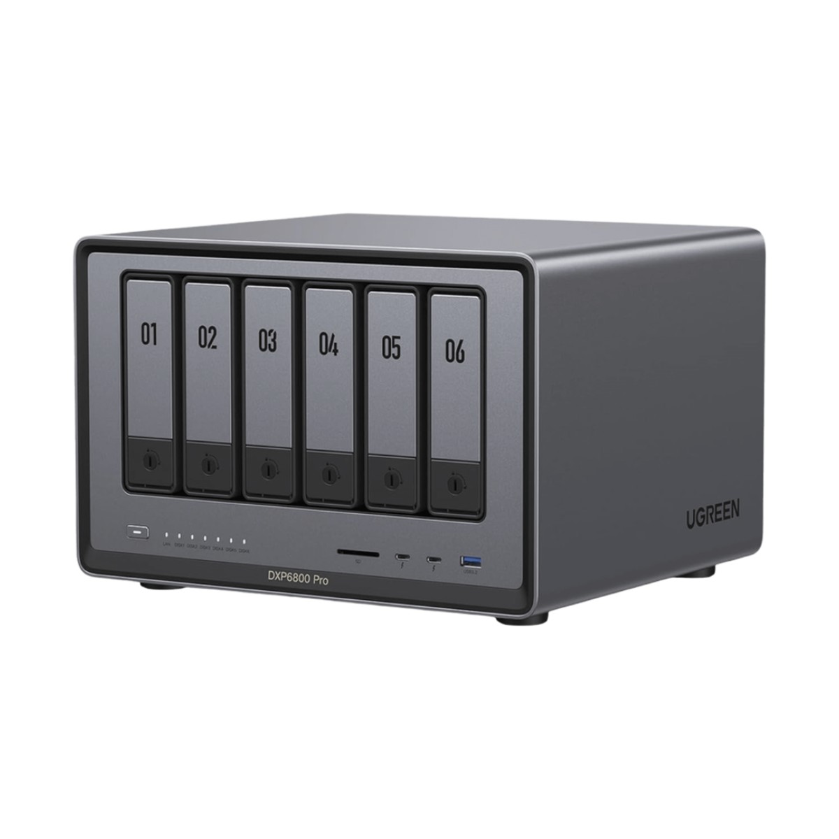 NAS UGREEN NASync DXP6800 Pro / Intel Core i5-1235U 10 Núcleos / 6 Bahías SATA + 2 M.2 NVMe / 2 Puertos Thunderbolt 4 / 2 Puertos 10GbE / 8K HDMI / PCIe 4.0 x4 / DDR5 Hasta 64GB / Compatibilidad Multiplataforma