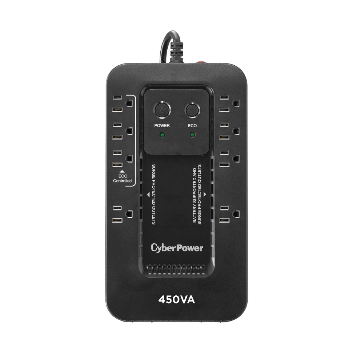 UPS de 450 VA/260 W, Topología Standby con Modo Ahorrador ECO, Entrada 120 Vca NEMA 5-15P, Con 8 Tomas NEMA 5-15R