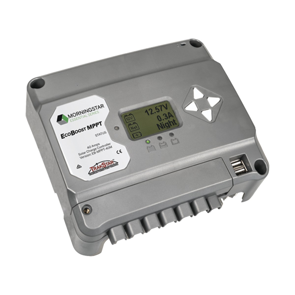 Controlador de Carga Solar MPPT EcoBoost 40 A / Pantalla LCD / 12V y 24V / 2 Puertos USB 3A / Control de Iluminación