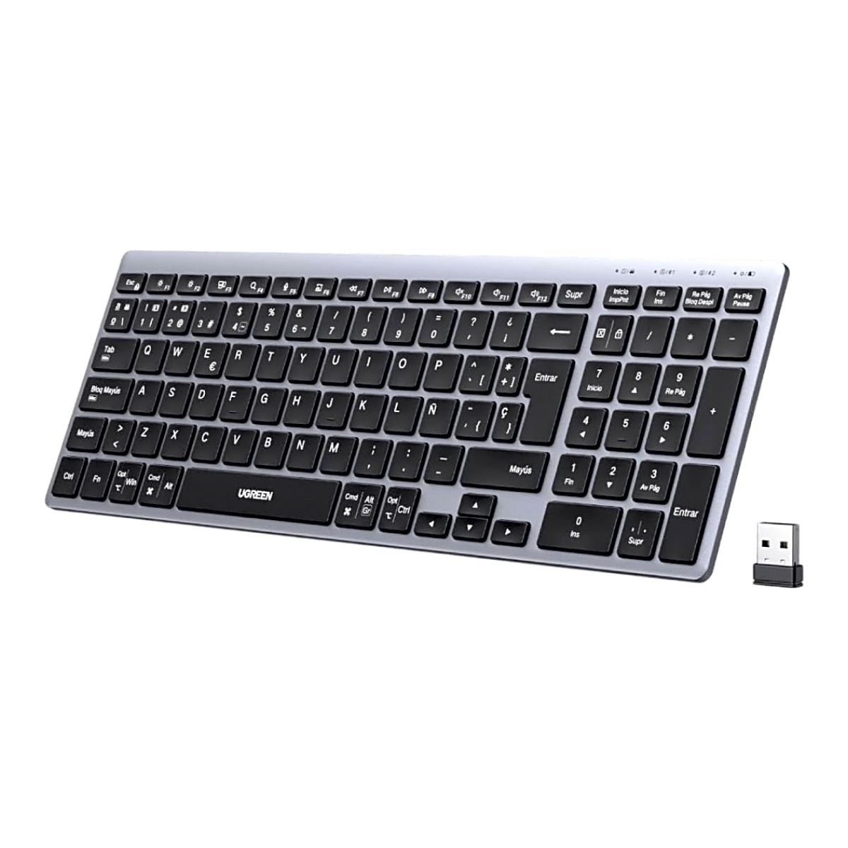 Teclado Inalámbrico Multimodo / Bluetooth + 2.4 GHz / Batería Recargable 500 mAh / 3 Dispositivos Simultáneos / Recorrido de Tecla 1.8 mm / Carga USB-C / Alcance 10 m (33 ft) / Windows macOS Linux ChromeOS Android