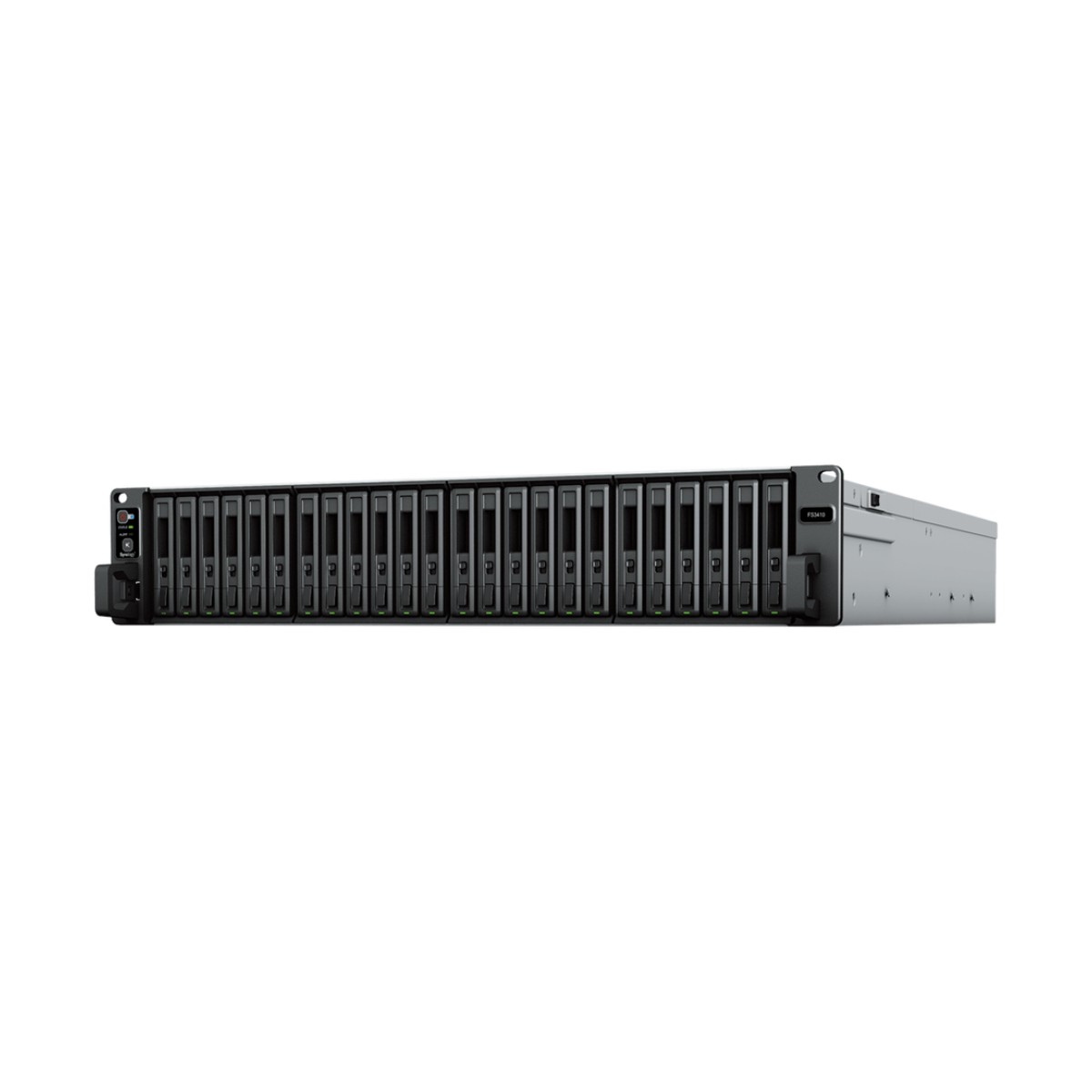 Servidor de Almacenamiento FlashStation FS3410 | 24 Bahías SSD SATA 2.5" | Intel Xeon D-1541 8 Núcleos | 16 GB RAM (Ampliable a 128 GB) | 356,500 IOPS Lectura | 129,400 IOPS Escritura | 4 Puertos 1GbE + 2 Puertos 10GbE