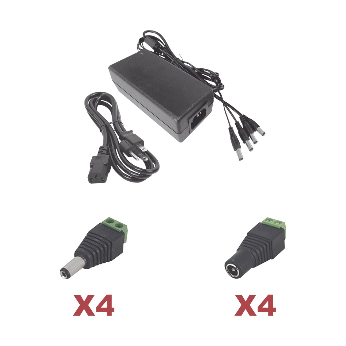 Kit con fuente EPCOM POWER LINE con salida de 12 Vcc a 5 Amper con 4 salidas / Incluye conectores JR52 y JR53