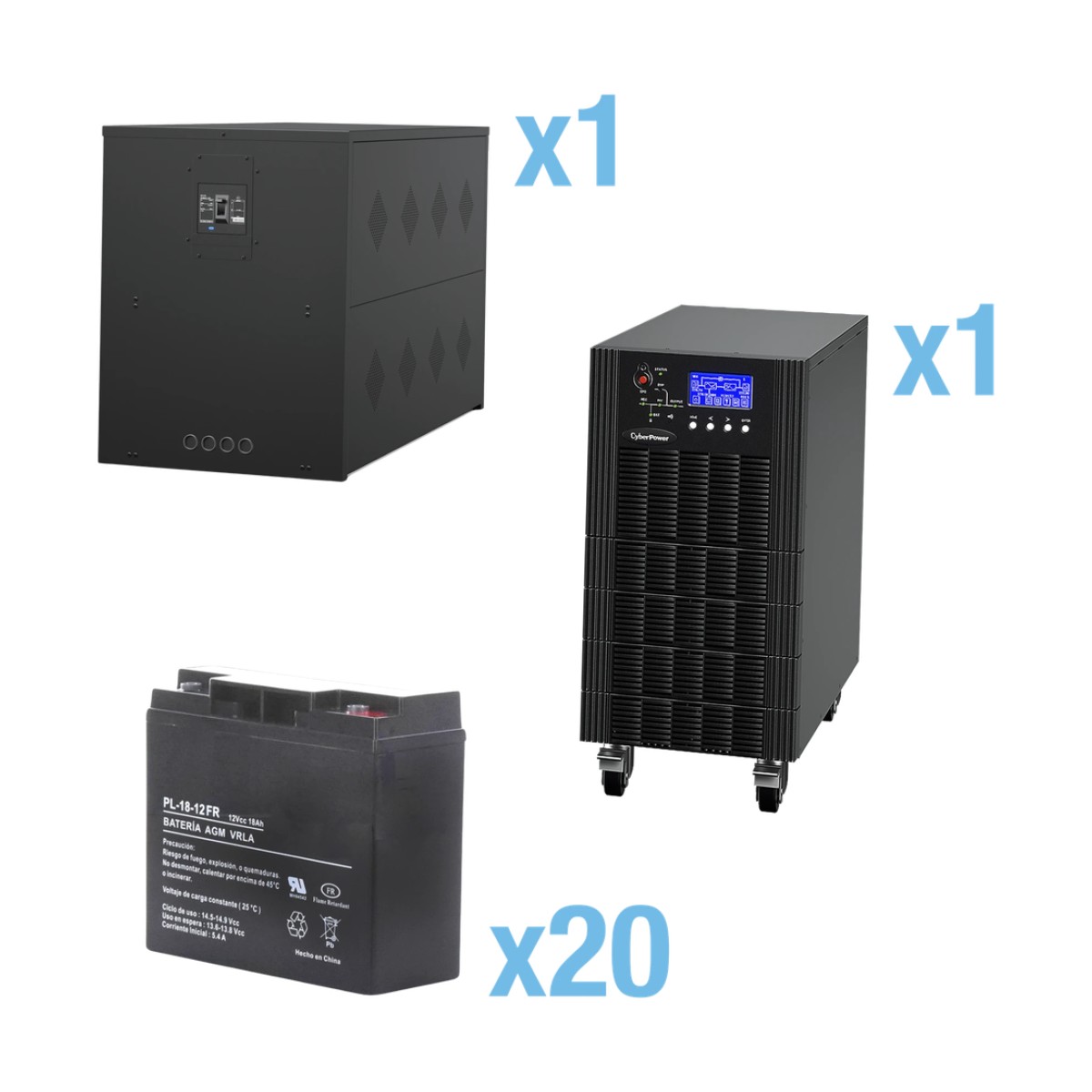 UPS Trifásico de 15 kVA/15 kW, Topología Online Doble Conversión, Voltaje de 208/220 Vca de L-L, Respaldo de 5 Minutos al 100% de Carga, Incluye Módulo y Banco de Baterías