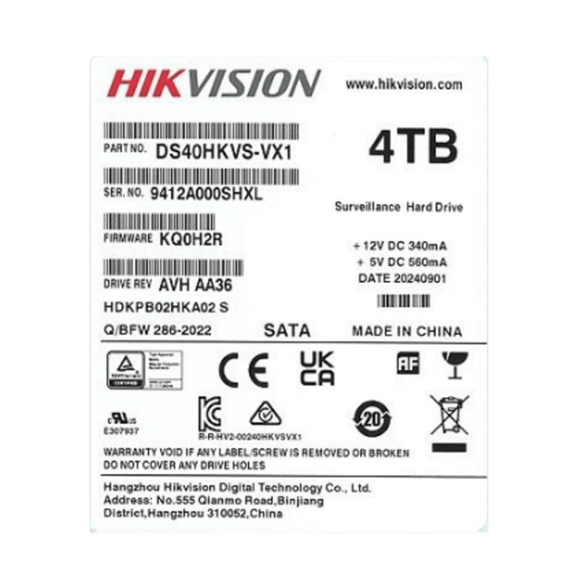 Disco Duro para Videovigilancia 3.5" 4 TB / Hikvision / 5400 RPM / SATA / Recomendado para NVRs HIKVISION