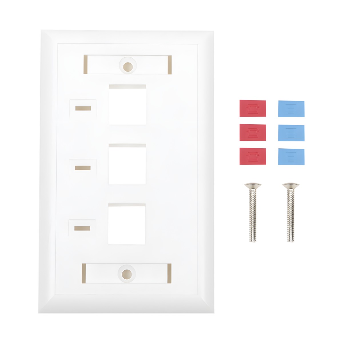 Placa de Pared, de 3 Puertos, Keystone, con Espacio para Etiqueta - Color Blanco