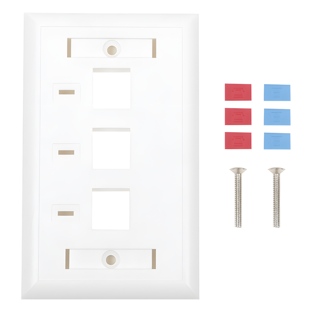 Placa de Pared, de 3 Puertos, Keystone, con Espacio para Etiqueta - Color Blanco