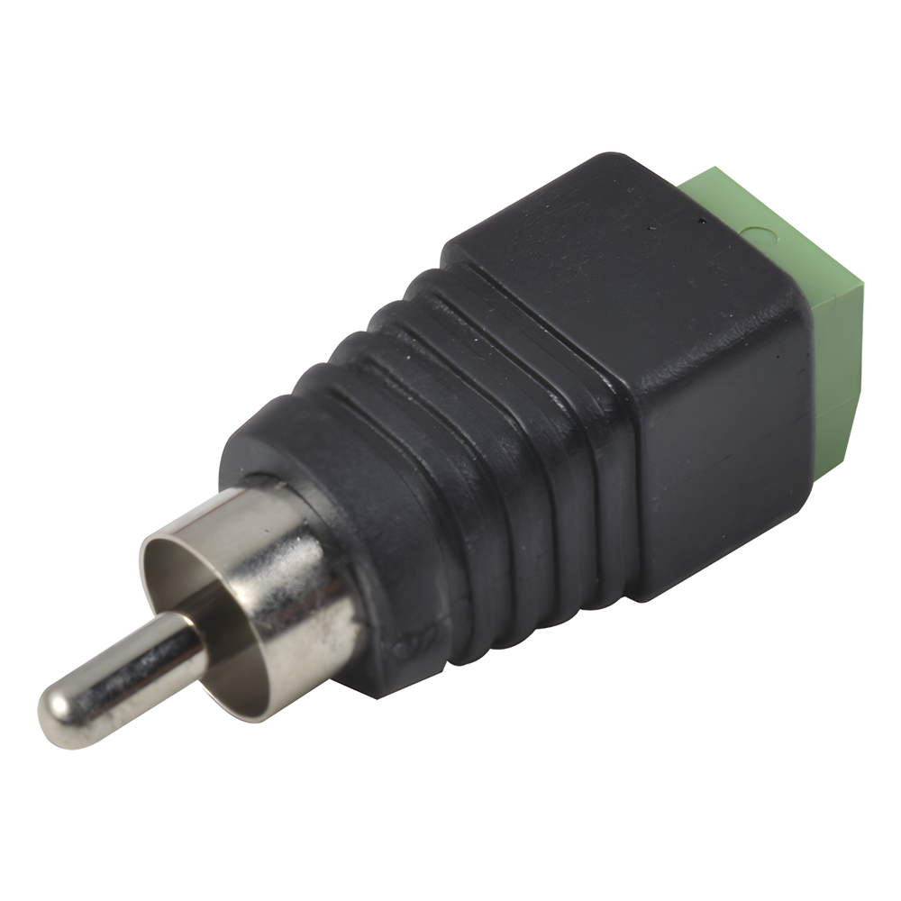 Adaptador RCA Macho Tipo Jack Polarizado / Terminales Tipo Tornillo / Polarizado (+/-) / Recomendado para Video y Audio en Sistemas de Video Vigilancia a 2 Hilos