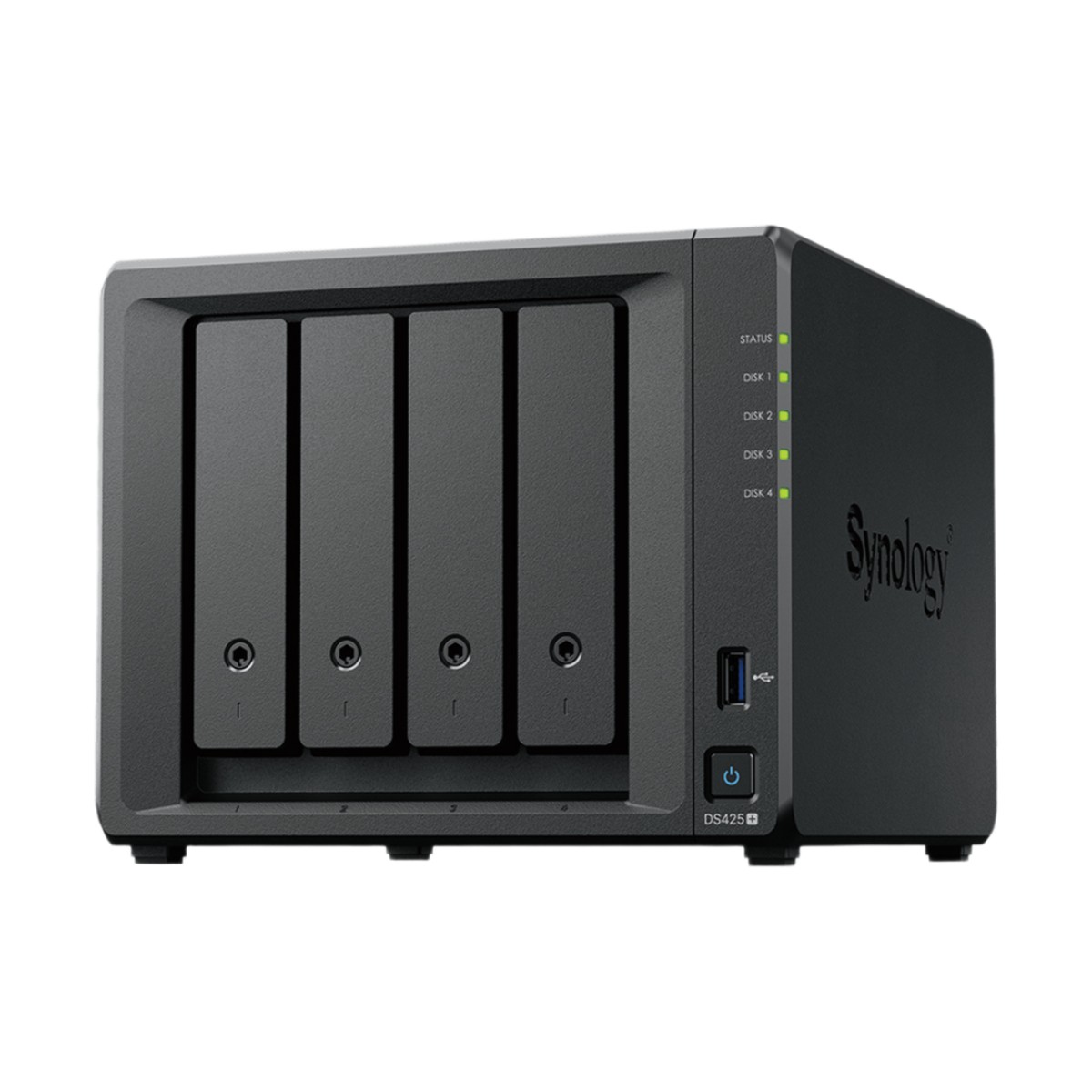 NAS DiskStation DS425+ | 4 Bahías | Intel Celeron J4125 2.7 GHz | 2 GB DDR4 / 2.5GbE + 1GbE | 2 Puertos USB 3.2 Gen 1 | 2 Ranuras M.2 NVMe | Hasta 80 TB | Synology DSM.
