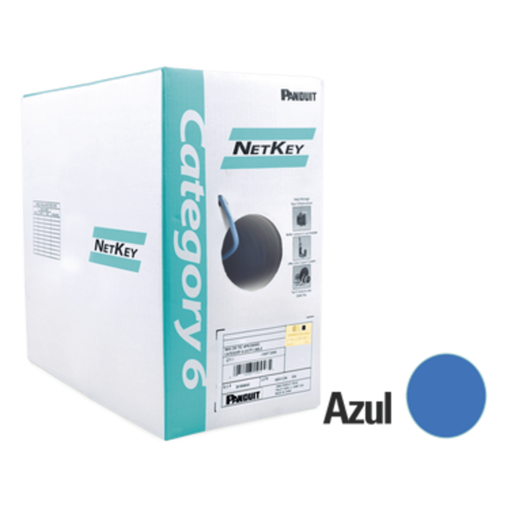 Bobina de Cable UTP 305 Metros (1000 Pies) de Cobre, NetKey, Reelex, Azul, Categoría 6 (24 AWG), 1000Mbps, PVC (CM), de 4 Pares