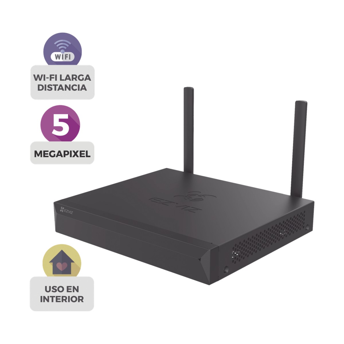 NVR Inalámbrico (WiFi) de 8 Canales IP / Admite Cámaras hasta 5 Megapixel (3K) / Salidas HDMI y VGA  / H.265 / Almacenamiento hasta 8 TB