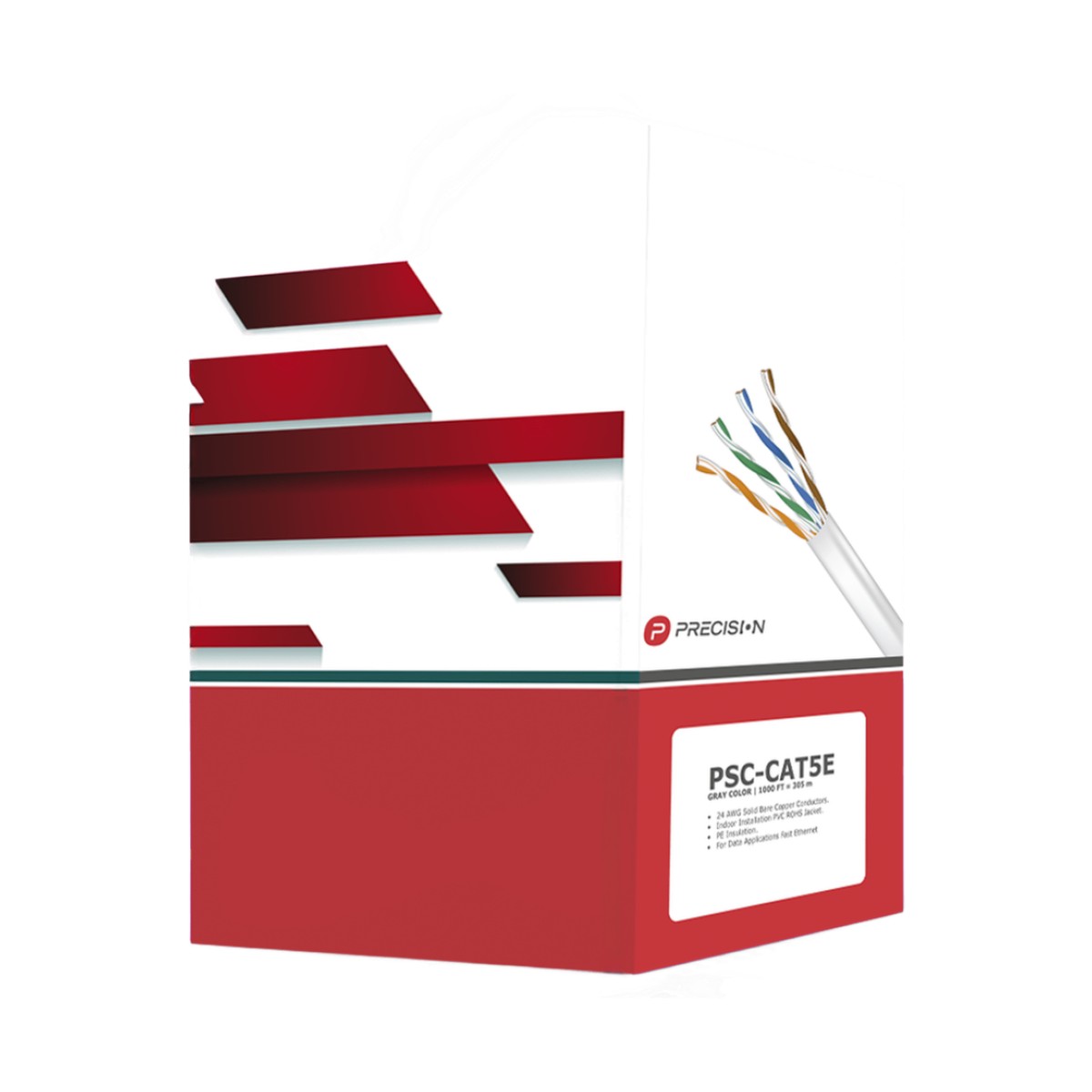 Bobina de Cable de UTP de 4 Pares Cat5e de 305 Metros (1000 Pies), 100% Cobre, PVC ROHS, Color Gris, 24 AWG, Uso en Interior, Para Aplicaciones de Voz, Datos y Video