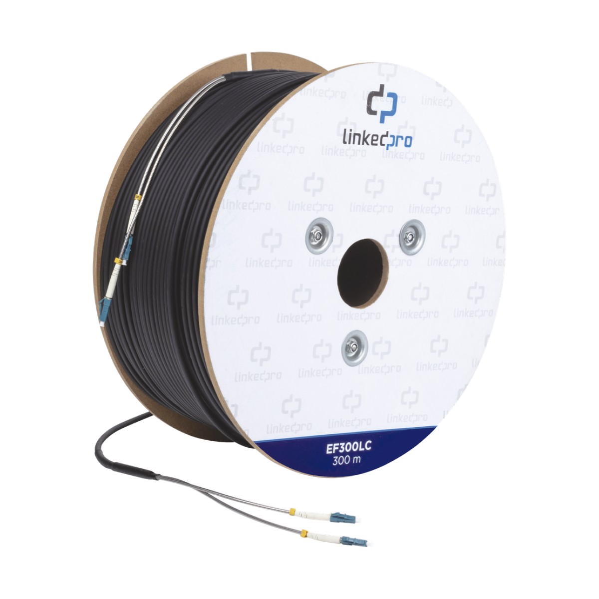 Carrete de Fibra Óptica Monomodo con Conectores LC-LC Duplex, Reforzada con Kevlar, de 300 Metros (984.25 Pies), Para Instalaciones Subterráneas por Tubería