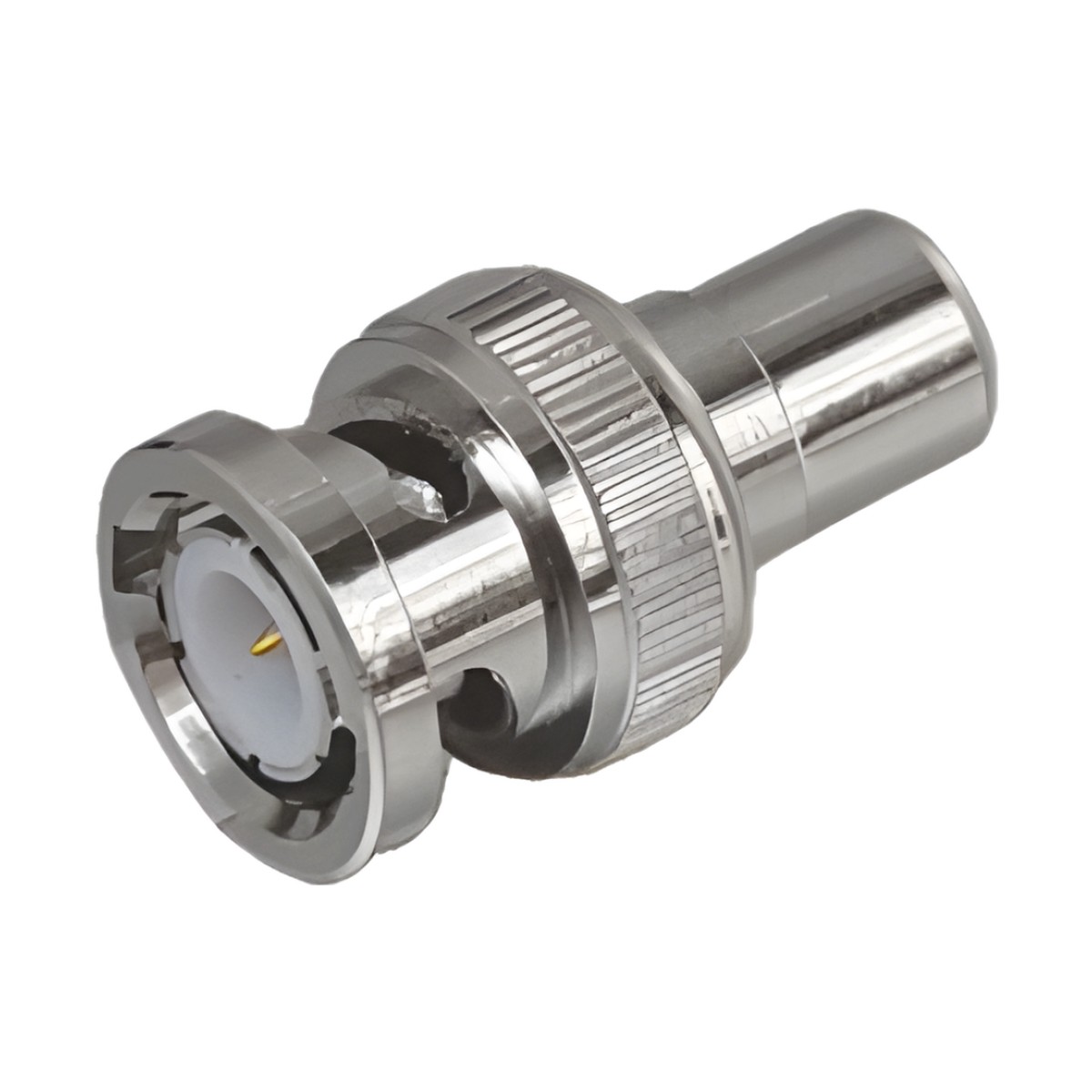 Adaptador en Línea para 75 Ohm, de Conector BNC Macho a RCA Hembra en Aplicaciones de Audio-Video para Cámaras, Monitores y DVR's.