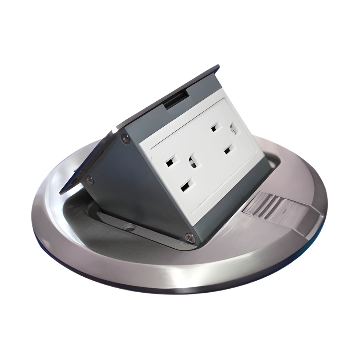 Mini Caja de Piso Redonda Acero Inoxidable (2 Contactos) (11000-12201)