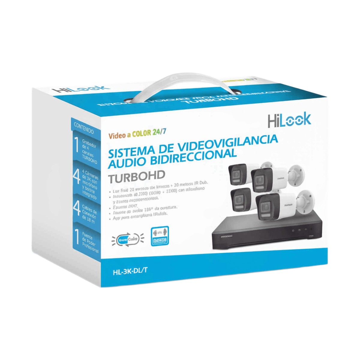 [Dual Light] Kit TurboHD 3K (5 Megapixel Lite) / DVR 4 Canales / 4 Cámaras bala Dual Light / Audio bidireccional / Accesorios de Interconexión / Fuente de Poder
