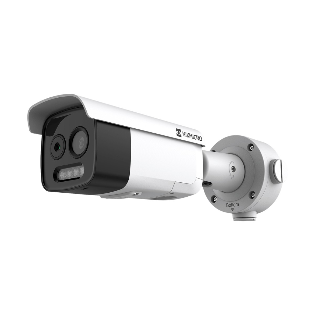 (HIKMICRO) Bala IP Bi-Espectral / Térmica (160 X 120 / 9.7 mm) + Óptica (5 MP / 12.4 mm) / GUANLAN AI / Detección Térmica de Incendios y Humos / Medición de Temperatura -20° a 150°C / ± 8°C Margen / VC