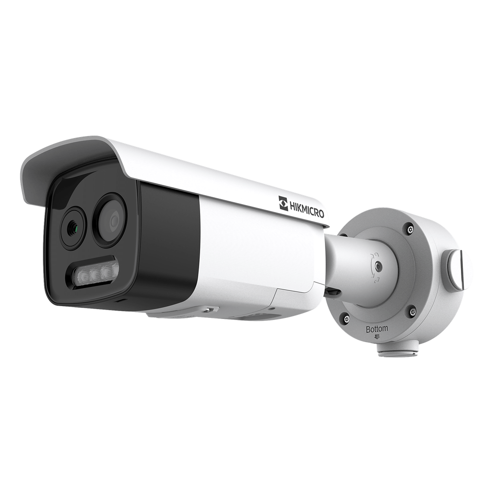 (HIKMICRO) Bala IP Bi-Espectral / Térmica (160 X 120 / 9.7 mm) + Óptica (5 MP / 12.4 mm) / GUANLAN AI / Detección Térmica de Incendios y Humos / Medición de Temperatura -20° a 150°C / ± 8°C Margen / VC